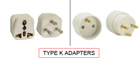 TYPE K Adapters are used in the following Countries:
<br>
Primary Country known for using TYPE K adapters is Denmark.
<br>Additional Countries that use TYPE K adapters are Greenland and Faroe Islands.

<br><font color="yellow">*</font> Additional Type K Electrical Devices:

<br><font color="yellow">*</font> <a href="https://internationalconfig.com/icc6.asp?item=TYPE-K-PLUGS" style="text-decoration: none">Type K Plugs</a>

<br><font color="yellow">*</font> <a href="https://internationalconfig.com/icc6.asp?item=TYPE-K-CONNECTORS" style="text-decoration: none">Type K Connectors</a> 

<br><font color="yellow">*</font> <a href="https://internationalconfig.com/icc6.asp?item=TYPE-K-OUTLETS" style="text-decoration: none">Type K Outlets</a> 

<br><font color="yellow">*</font> <a href="https://internationalconfig.com/icc6.asp?item=TYPE-K-POWER-CORDS" style="text-decoration: none">Type K Power Cords</a> 


<br><font color="yellow">*</font> <a href="https://internationalconfig.com/icc6.asp?item=TYPE-K-POWER-STRIPS" style="text-decoration: none">Type K Power Strips</a>

<br><font color="yellow">*</font> <a href="https://internationalconfig.com/worldwide-electrical-devices-selector-and-electrical-configuration-chart.asp" style="text-decoration: none">Worldwide Selector. All Countries by TYPE.</a>

<br>View examples of TYPE K adapters below.